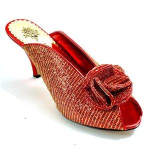 J.Renee Women's Parisa Mule Bold Glitter Ruby Red Metallic Gold  Size 8 W 3"